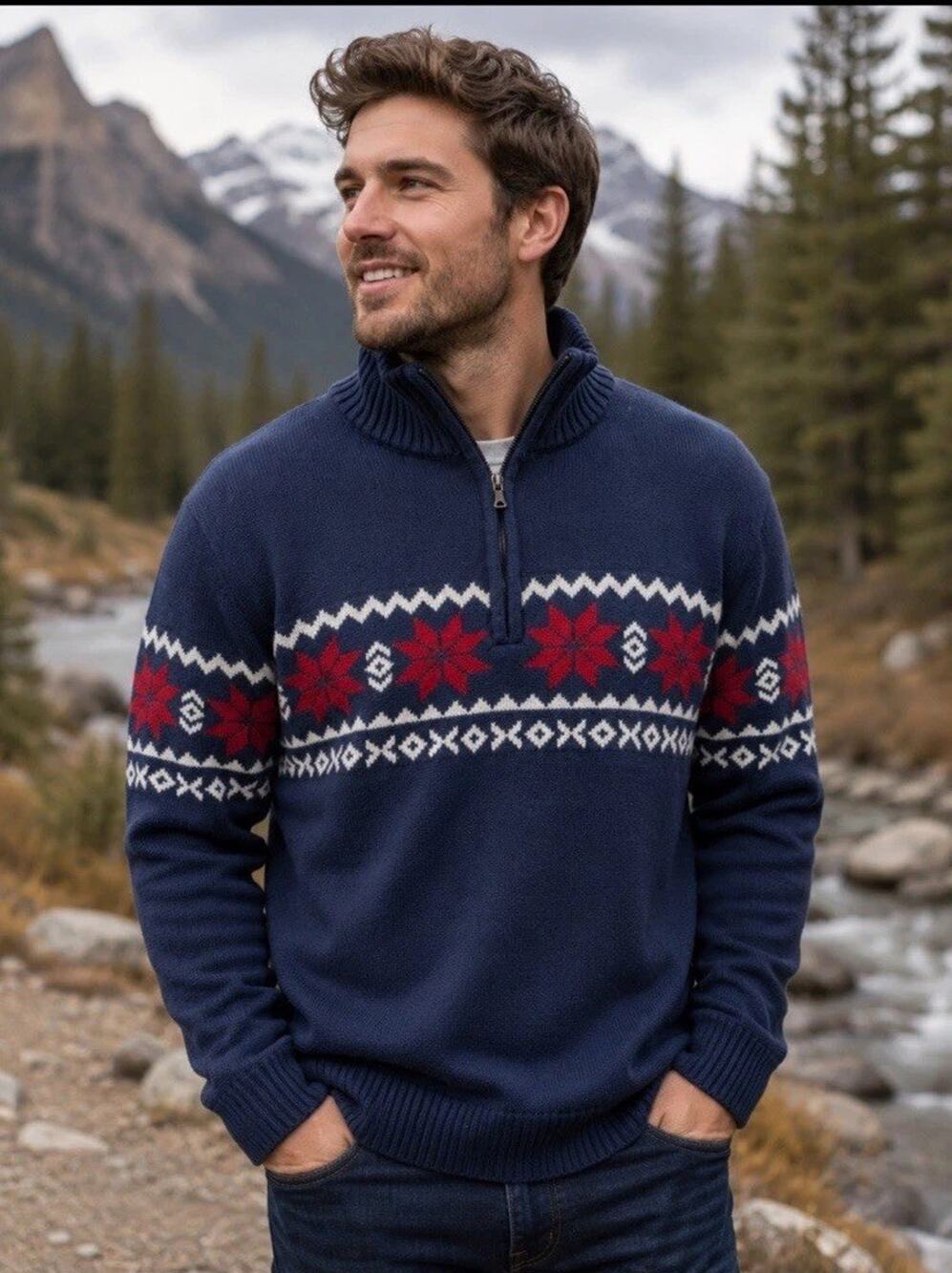 Weatherproof Vintage The Holiday Sweater Men’s Navy 100% Cotton Sz L Outerwear